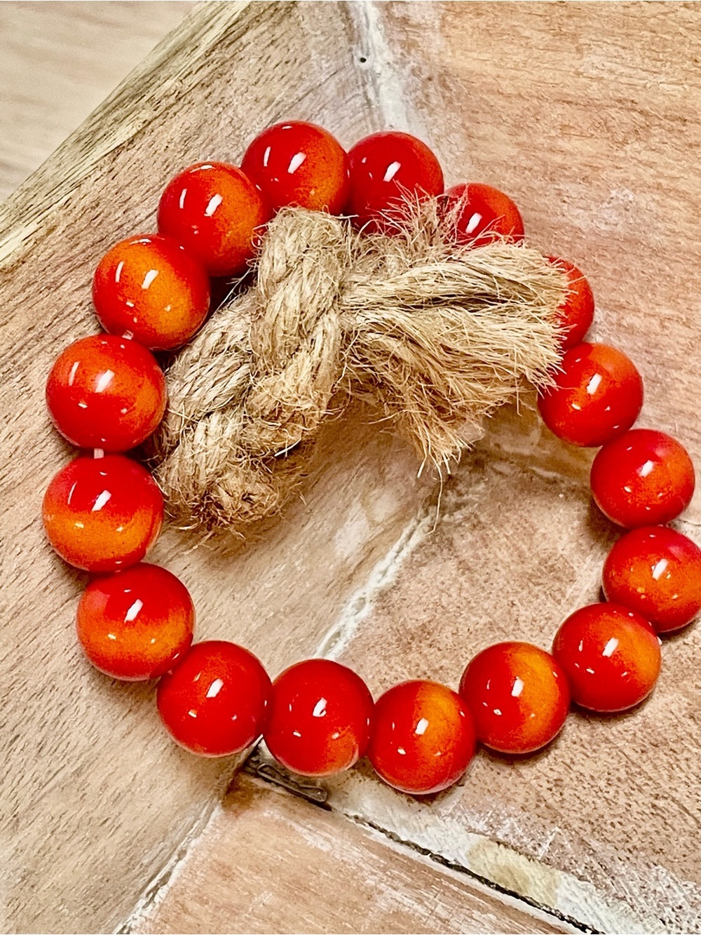 Bold Red-Orange Beaded Stretch Bracelet